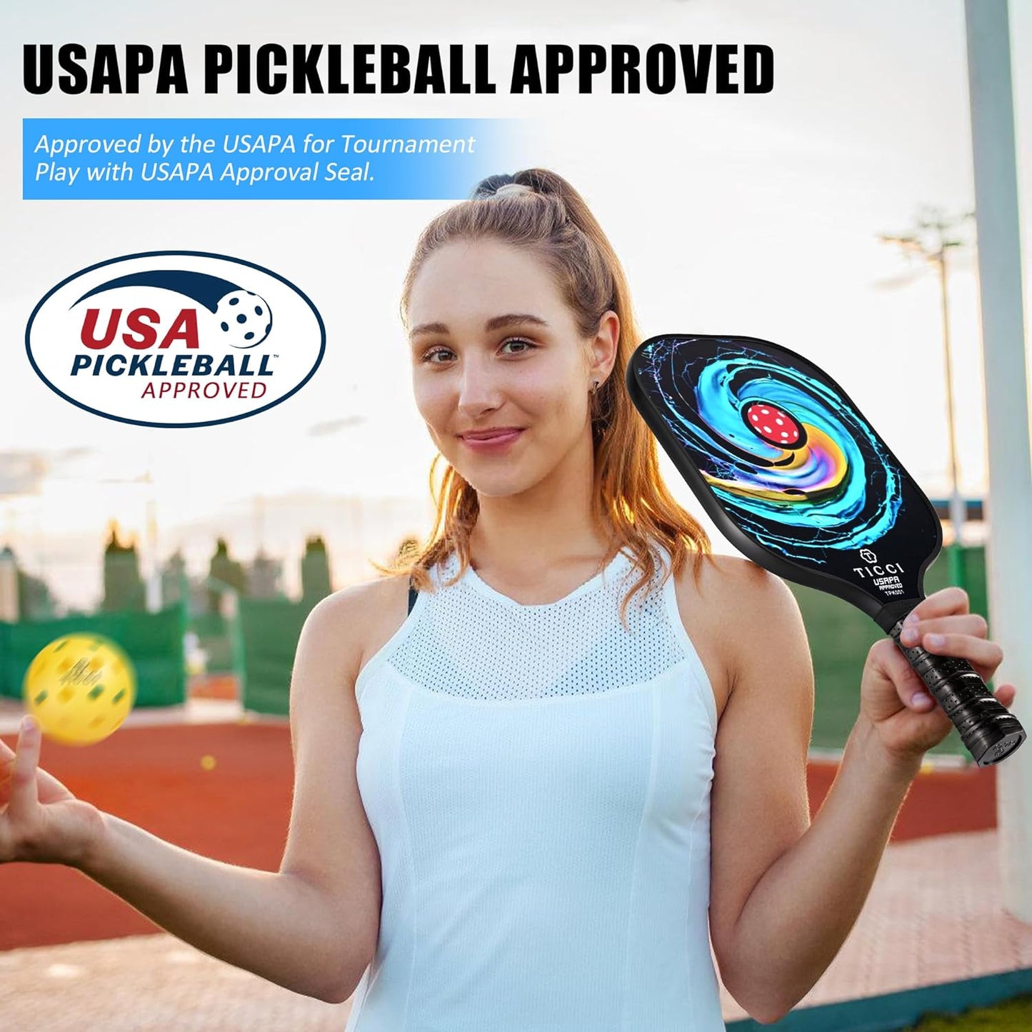 Pickleball Paddles Set of 2, USAPA Approved Fiberglass Pickle Ball Paddles with 4 Pickleballs, Lightweight Rackets for Adults & Kids, Includes Carry Bag & Net Bag for Men, Women, Beginners,