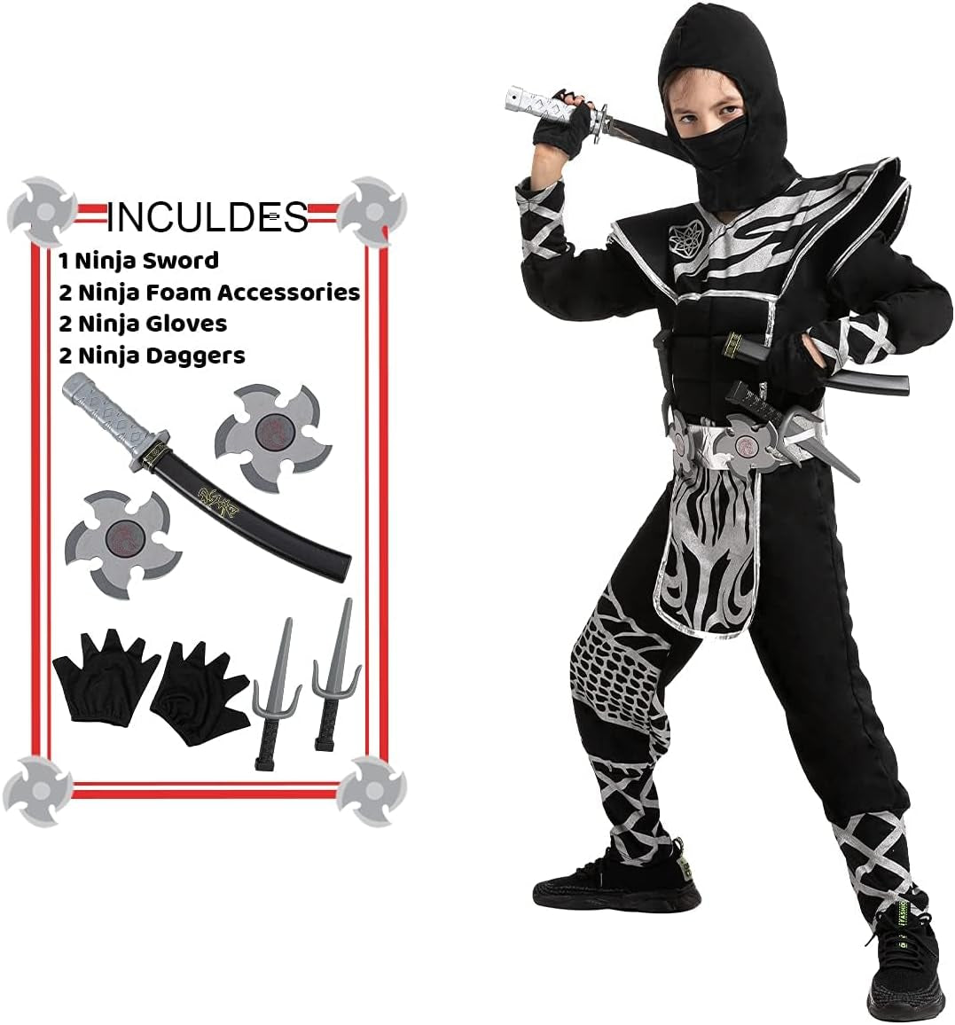 Unleash Your Child's Inner Warrior with Our Boys Ninja Costume - Complete Dragon Scales Outfit with Accessories for Epic Halloween Fun!