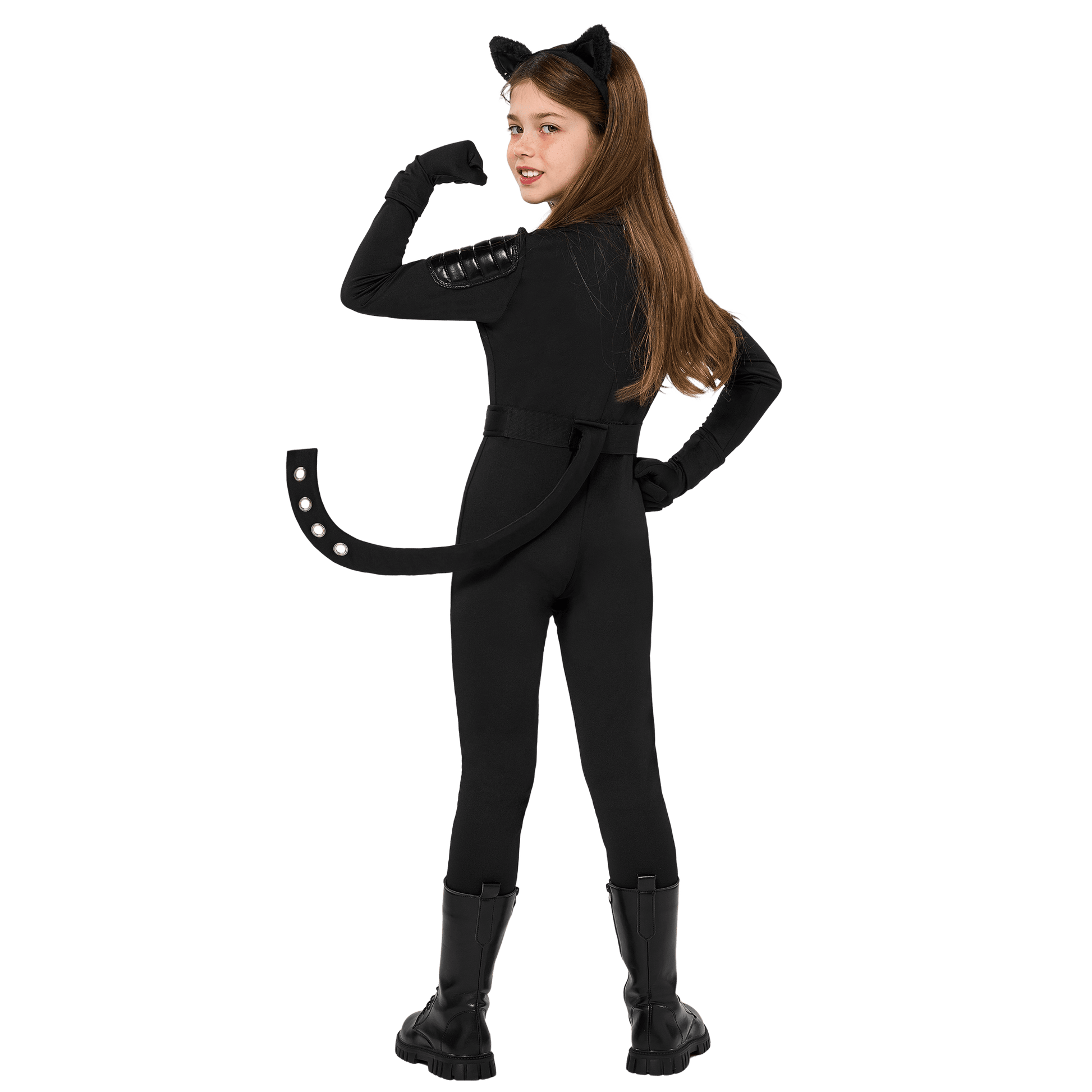 Enchanting Black Cat Costume for Girls - Complete Kids Cat Outfit Set with Tail for Halloween Fun and Cosplay Adventures