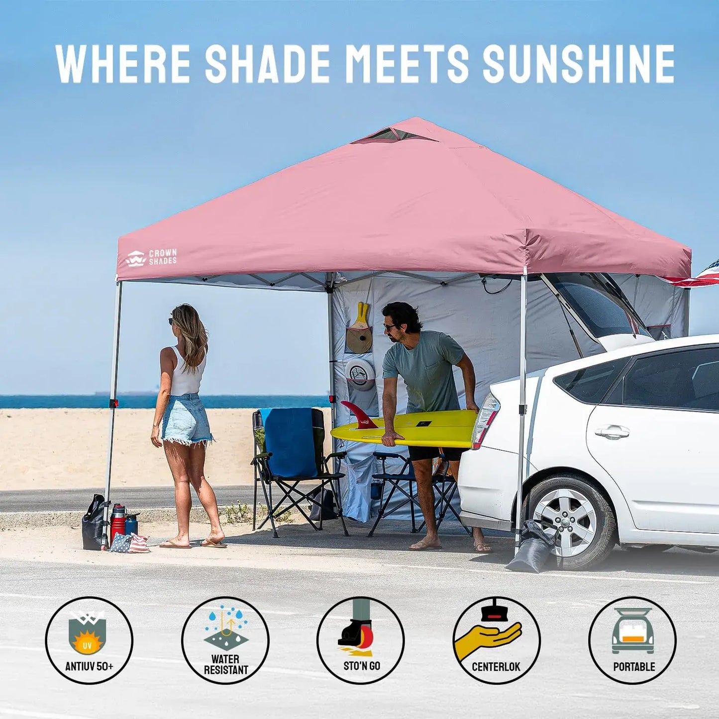 CROWN SHADES 10x10 Pop-Up Canopy Tent - Ultimate Outdoor Shade Solution with Sidewall for Camping, Beach, and Events