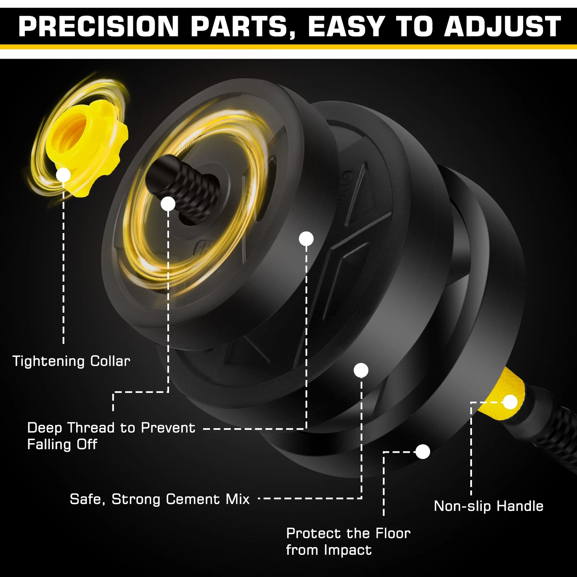 Versatile 66 Lbs Adjustable Dumbbell Barbell Set - 4-in-1 Weight System for Ultimate Home Fitness, Ideal for Men & Women, Bright Yellow Design