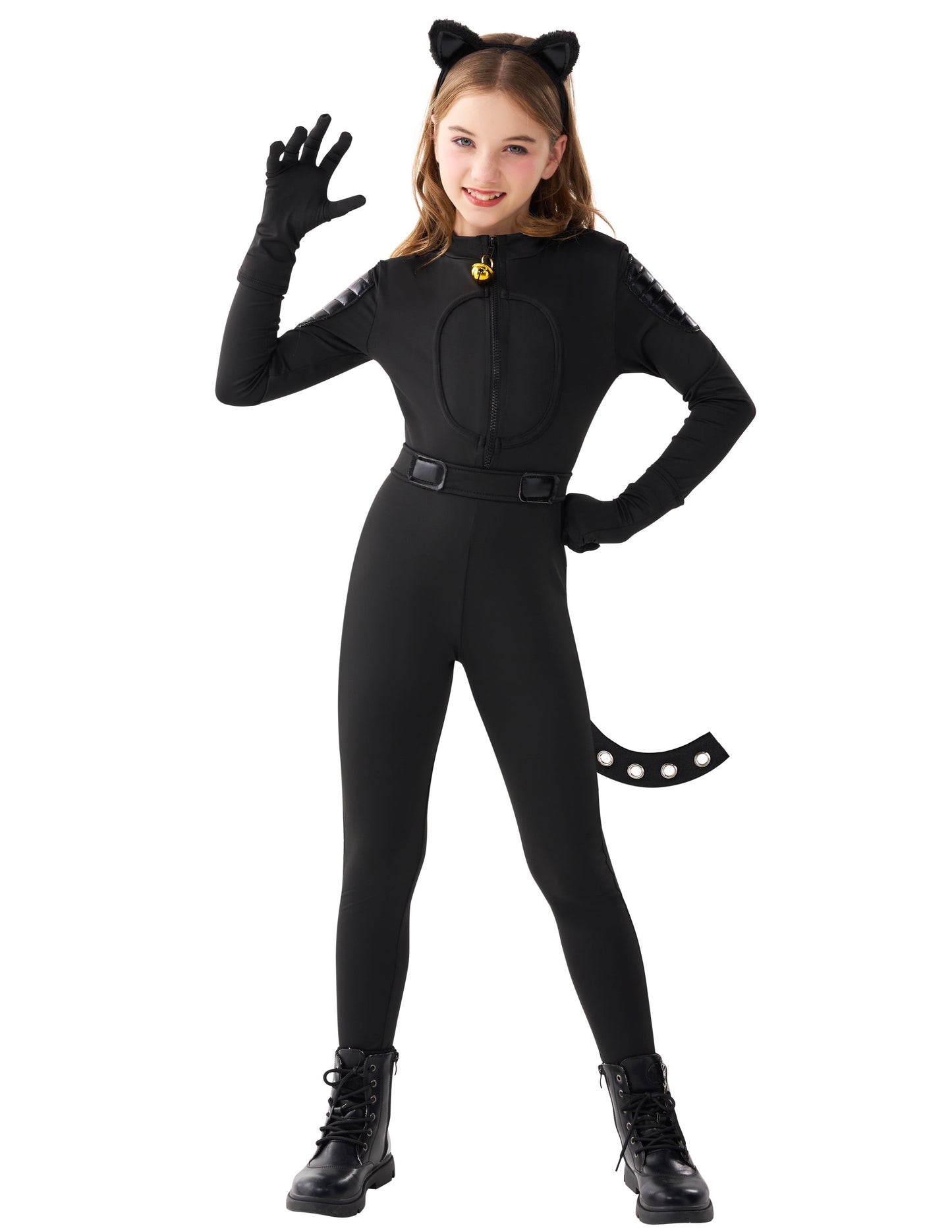 Enchanting Black Cat Costume for Girls - Complete Kids Cat Outfit Set with Tail for Halloween Fun and Cosplay Adventures