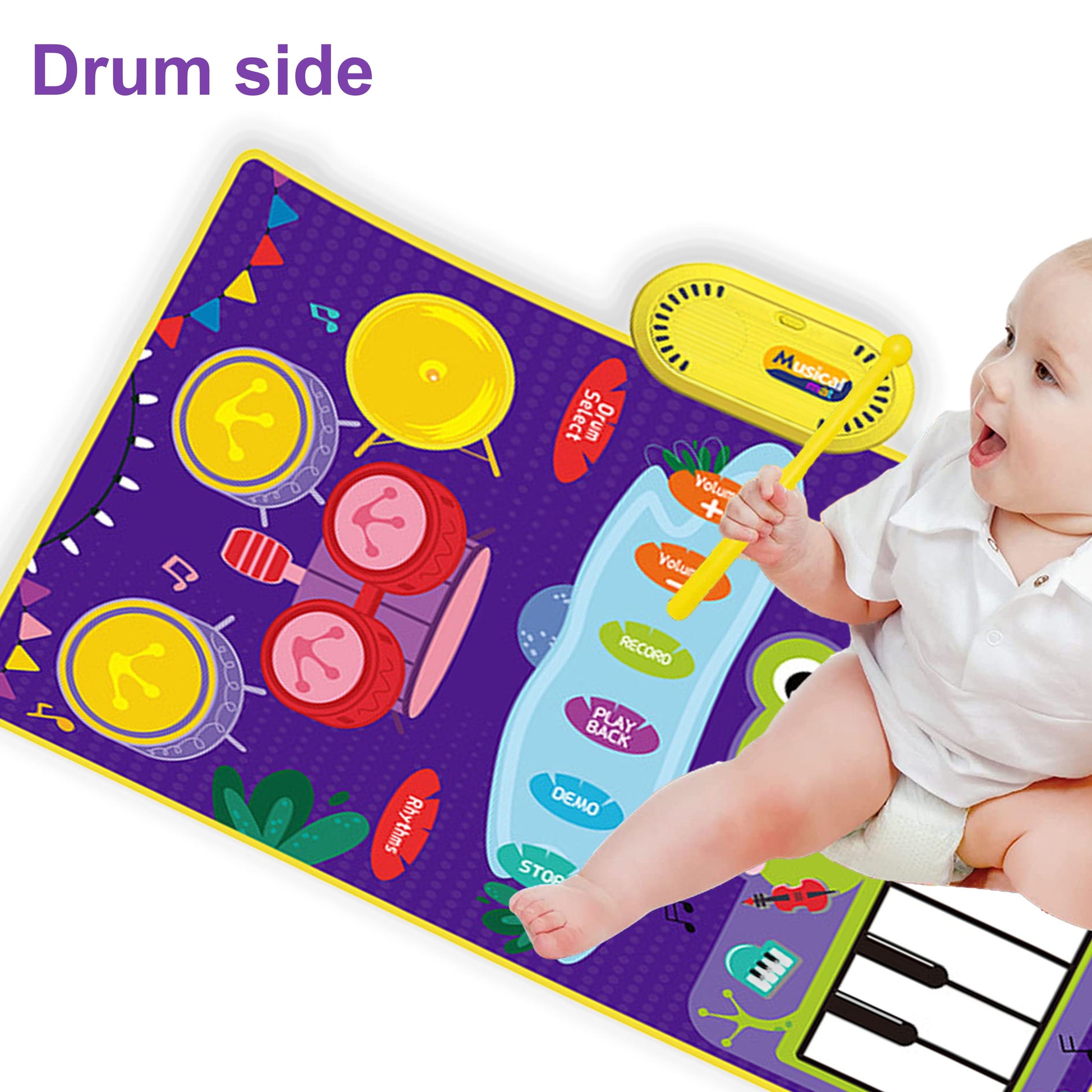 2 in 1 Musical Mat for Toddlers 1-3, Piano Keyboard & Drum Mat, Musical Play Mat Toddler Toys Age 1-2, Baby Learning Toys for 1 Year Old Birthday Gifts for 1 2 3 Year Old Girls