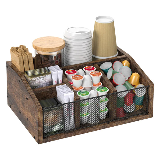 NOVIMANGO Coffee Bar Station Organizer Wooden Coffee Bar Accessories Organizer Rustic Coffee and Tea Condiment Organizer Coffee Condiment Organizer Holder Coffee Cup Holder for Counter