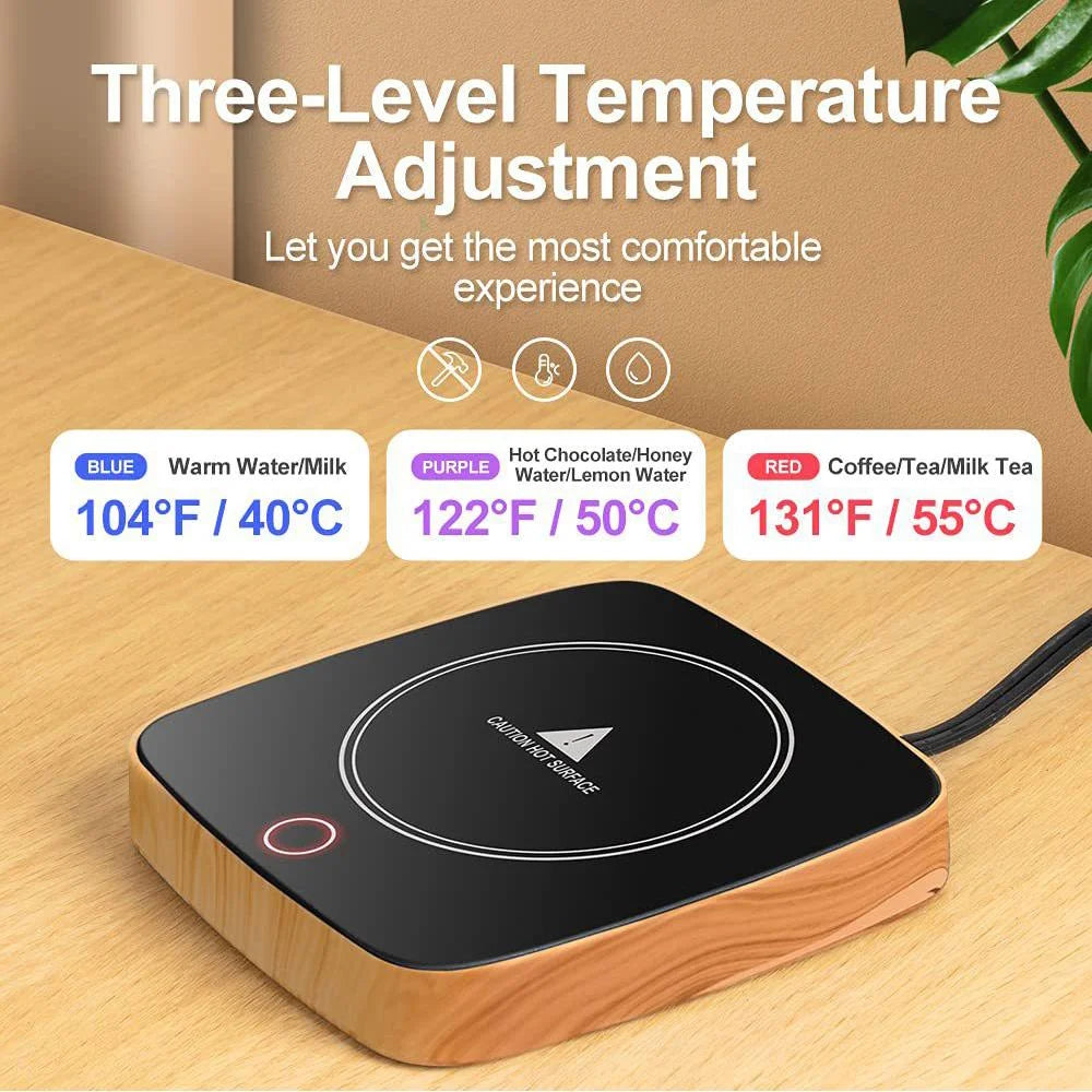 Premium Coffee Mug Warmer with 3 Temperature Settings - Auto Shut Off for Perfectly Warmed Beverages (Brown)