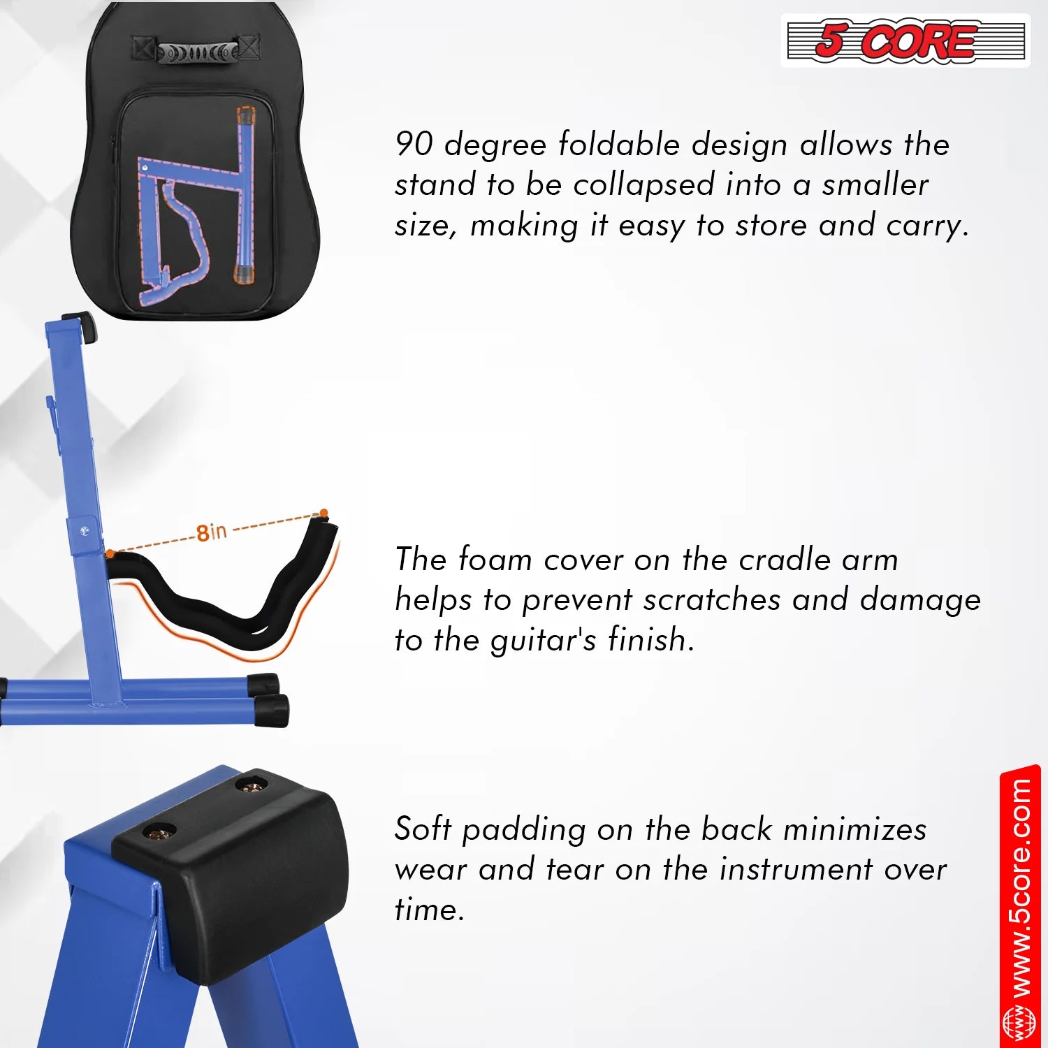 5 Core Guitar Stand a Frame Shape W Soft Foam Arm Non Slip Rubber for Acoustic Electric Bass Ukulele