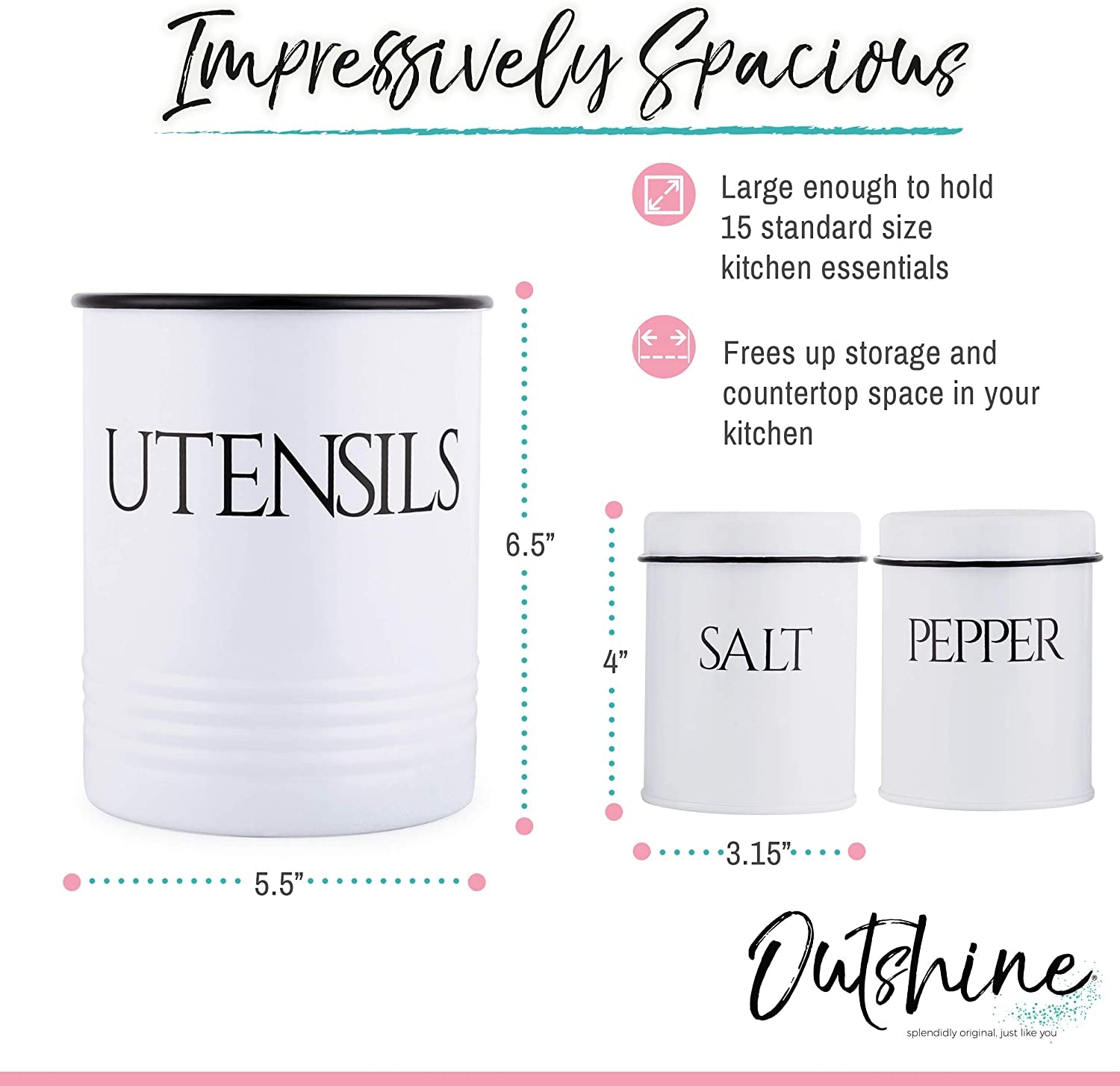 Elevate Your Kitchen Style with This Large White Utensil Holder and Matching Salt & Pepper Shakers - Perfect Farmhouse Decor and Practical Storage Solution for Gifts!