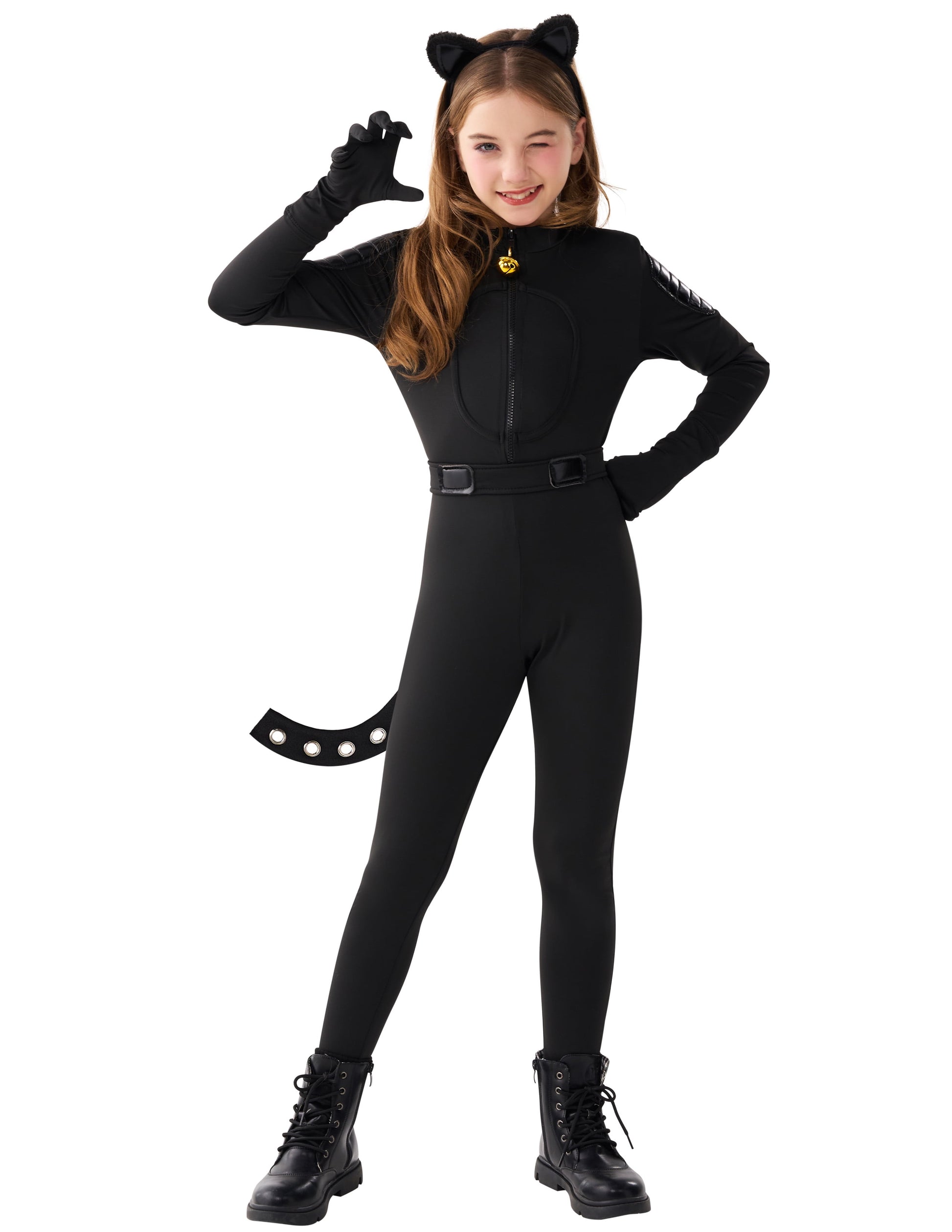 Enchanting Black Cat Costume for Girls - Complete Kids Cat Outfit Set with Tail for Halloween Fun and Cosplay Adventures