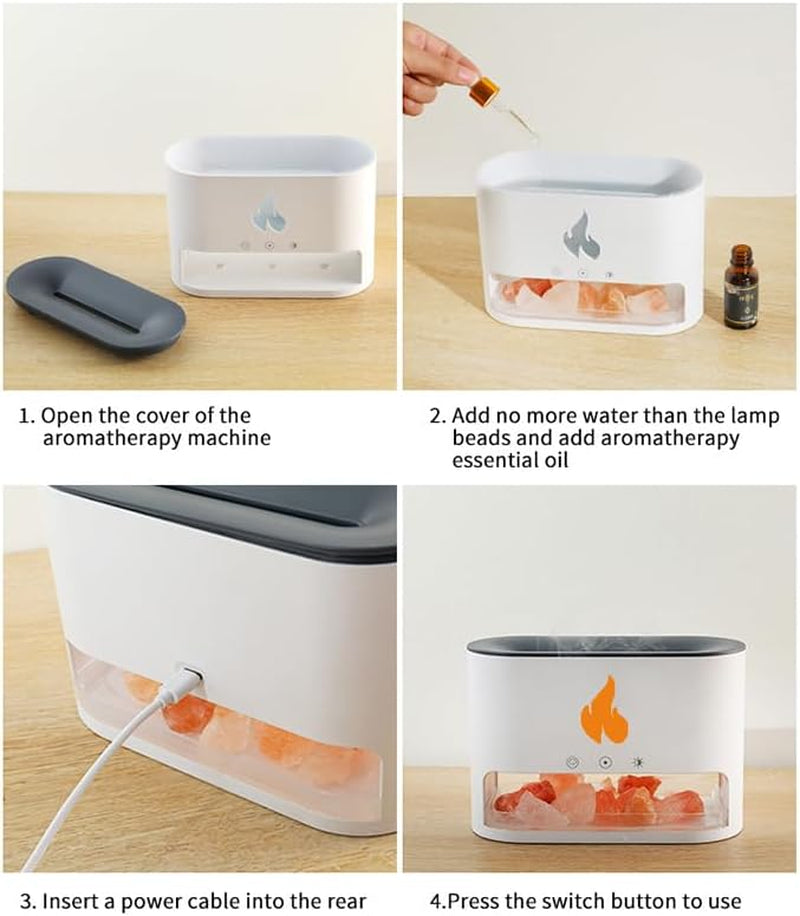 Colorful Flame Salt Lamp Humidifier & Essential Oil Diffuser for Home, Office & Yoga - 250ml with Timer