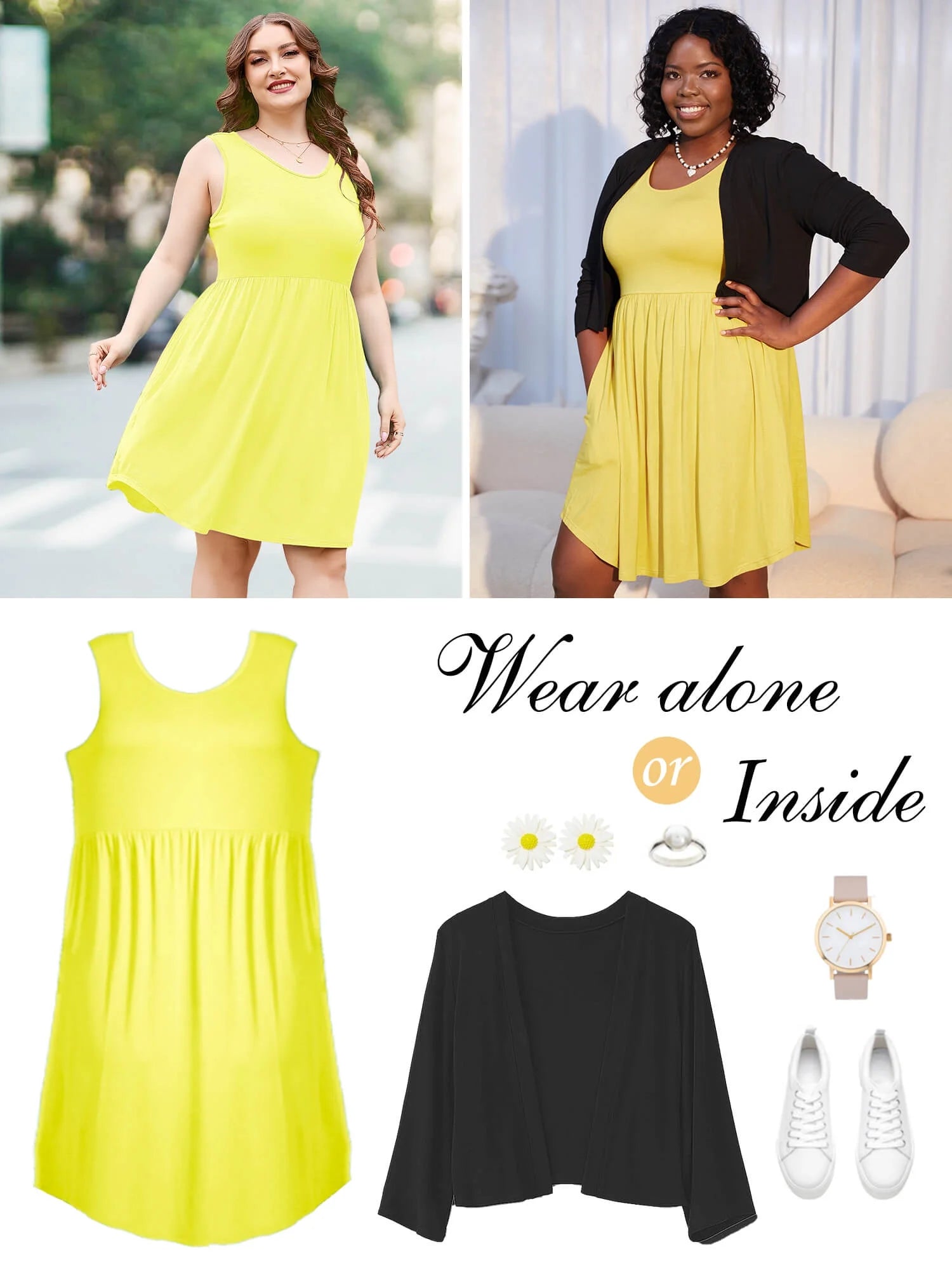 Chic Black Plus Size Summer Dress for Women - Casual Sleeveless Crewneck with Pockets, Flowy Pleated Design for Effortless Elegance