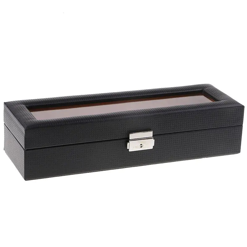 Carbon Fiber 6-Slot Watch Box in Black Leather