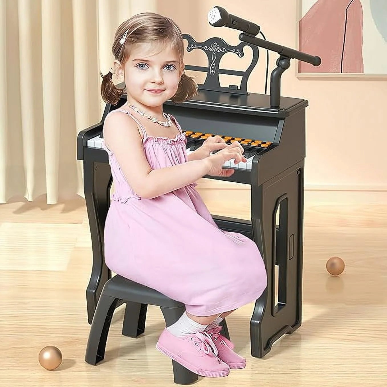 37 Keys Piano for Kids, Electronic Musical Instrument Toys for Baby, Mini Piano Tools for Beginners, Gifts for Age 3 +, Black