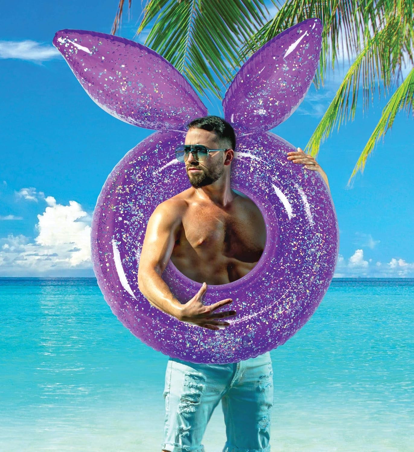 Confetti Bunny Ears Inflatable Pool Float - 36" Premium UV Resistant Swim Ring for Kids & Adults - Heavy Duty Fun for Summer Pool Parties - Purple