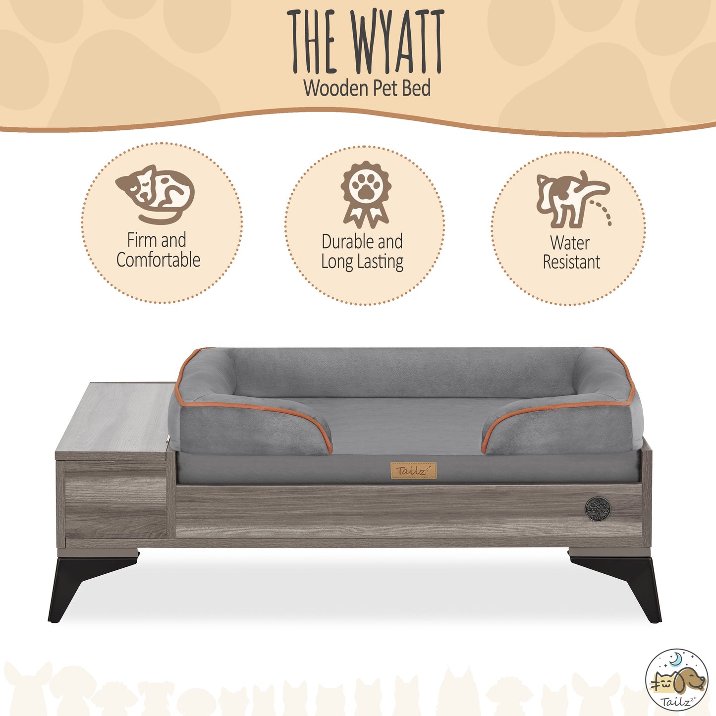 Elevate Your Pet's Comfort with the Wyatt Wooden Pet Bed - Stylish, Sturdy, and Eco-Friendly with Plush Mattress!