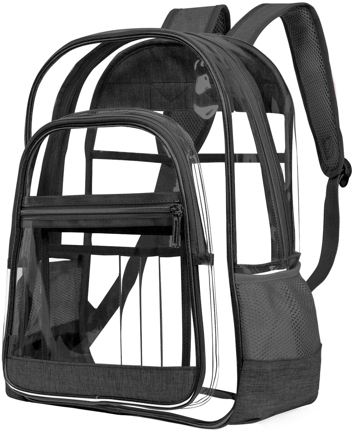 Upgraded Version - Clear Backpack See through School Bags Basic Transparent Student Bookbag TSA Approved, See Through, Black