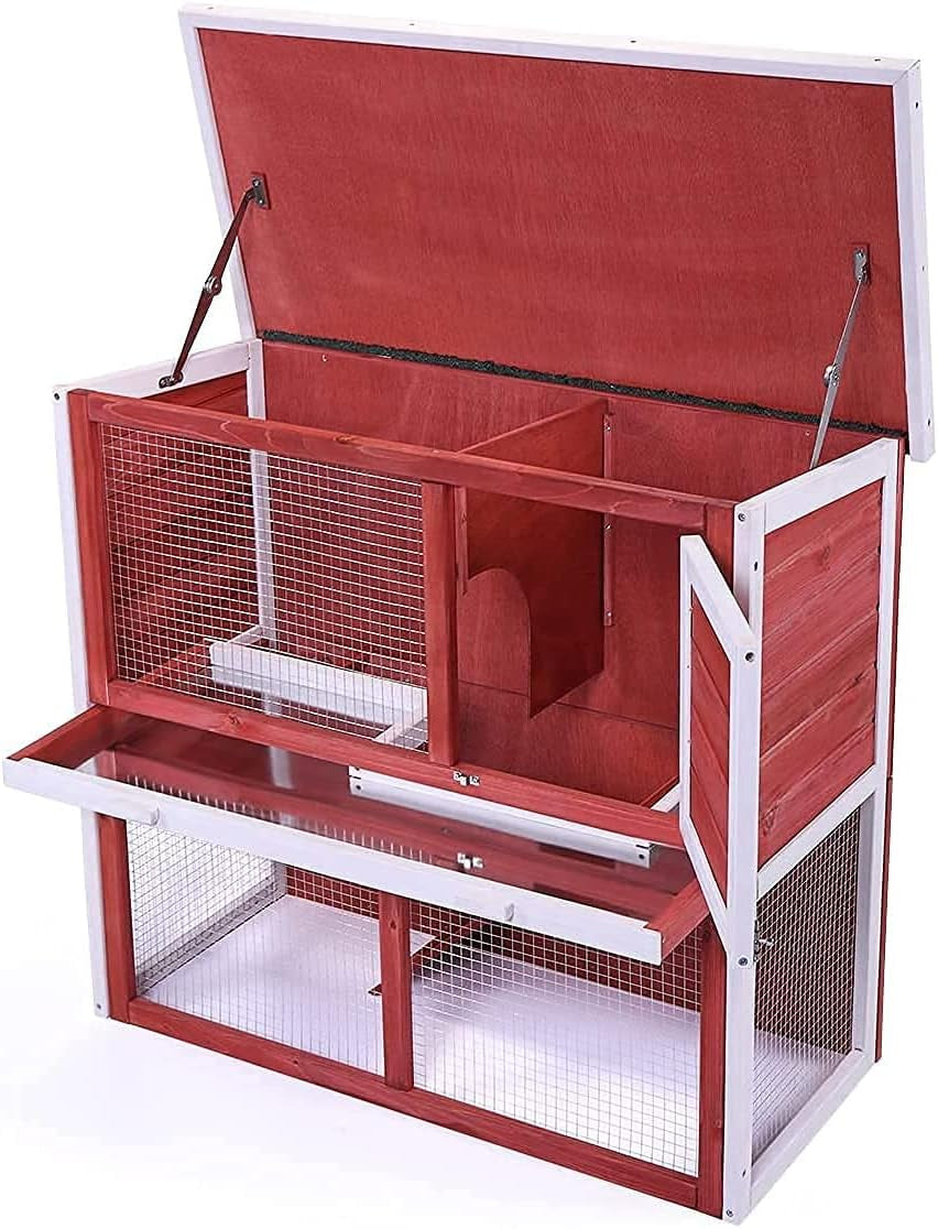 Deluxe 2-Story Rabbit Hutch with Waterproof Roof - Perfect Indoor/Outdoor Cage for Bunnies, Guinea Pigs, and Chickens