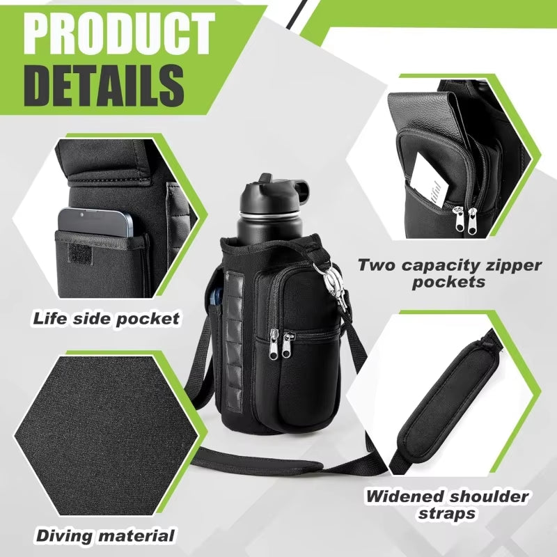 Magnetic Water Bottle Holder: Ultimate Gym Carrier Bag with Phone Pocket & Shoulder Strap - 6 Strong Magnets for Easy Access