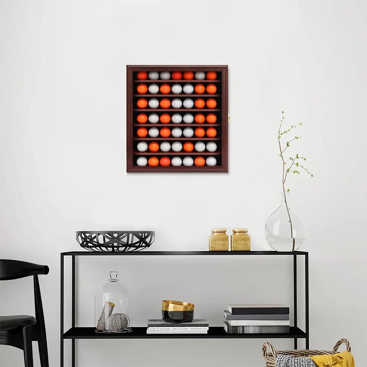 49 Golf Ball Display Case Cabinet Wall-Golf Ball Display Rack ,Golf Gift for Golf Enthusiast Collectibles with 98% UV Protection Acrylic Door, Red