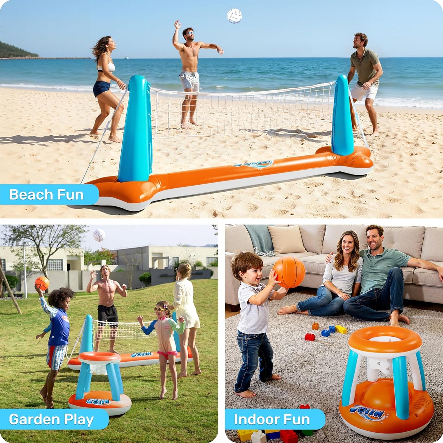 Ultimate XL Inflatable Pool Float Set - 125" Volleyball Net & Basketball Hoops for Endless Summer Fun!