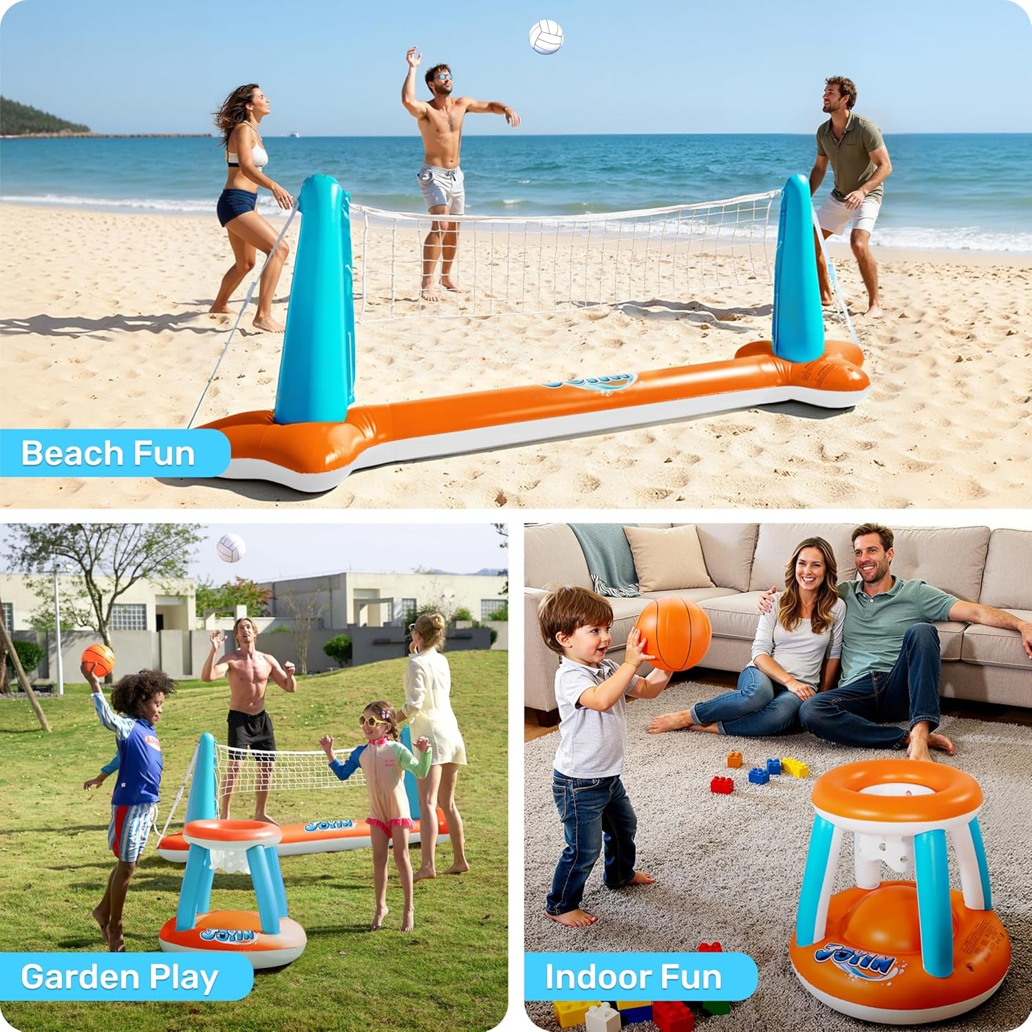 Ultimate XL Inflatable Pool Float Set - 125" Volleyball Net & Basketball Hoops for Endless Summer Fun!