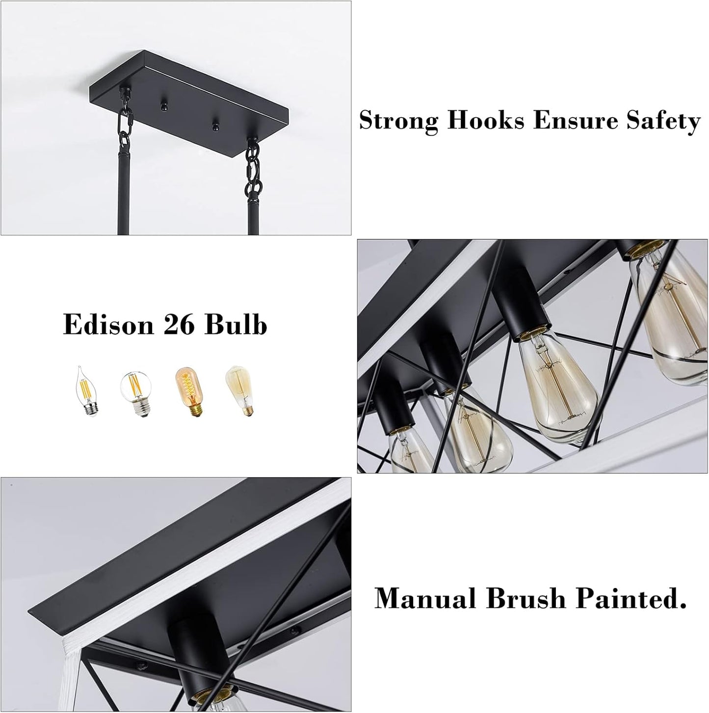 Elegant 5-Light Rustic Farmhouse Pendant Chandelier for Dining Room & Kitchen Island