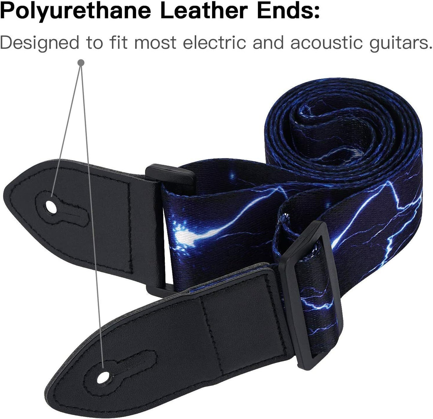 Adjustable Heavy Duty Guitar Strap for Electric Acoustic Guitar Bass Leather End