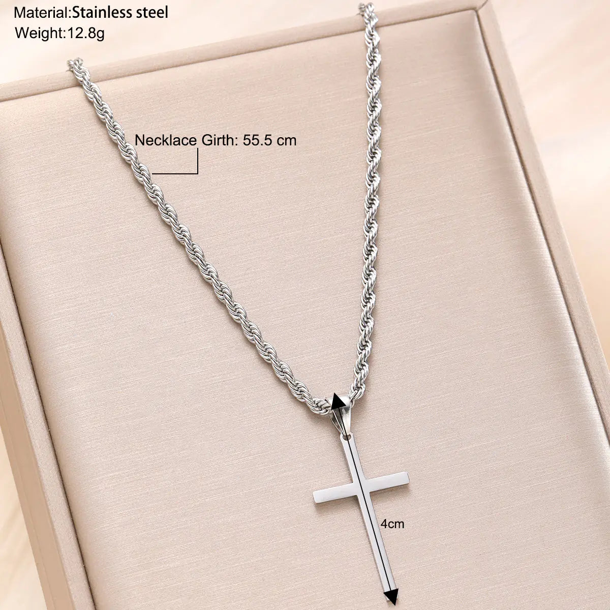 Stainless Steel Cross Necklace - silver