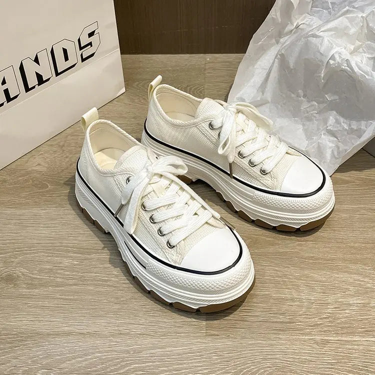 Women's Casual Lace Up Canvas Platform Sneakers