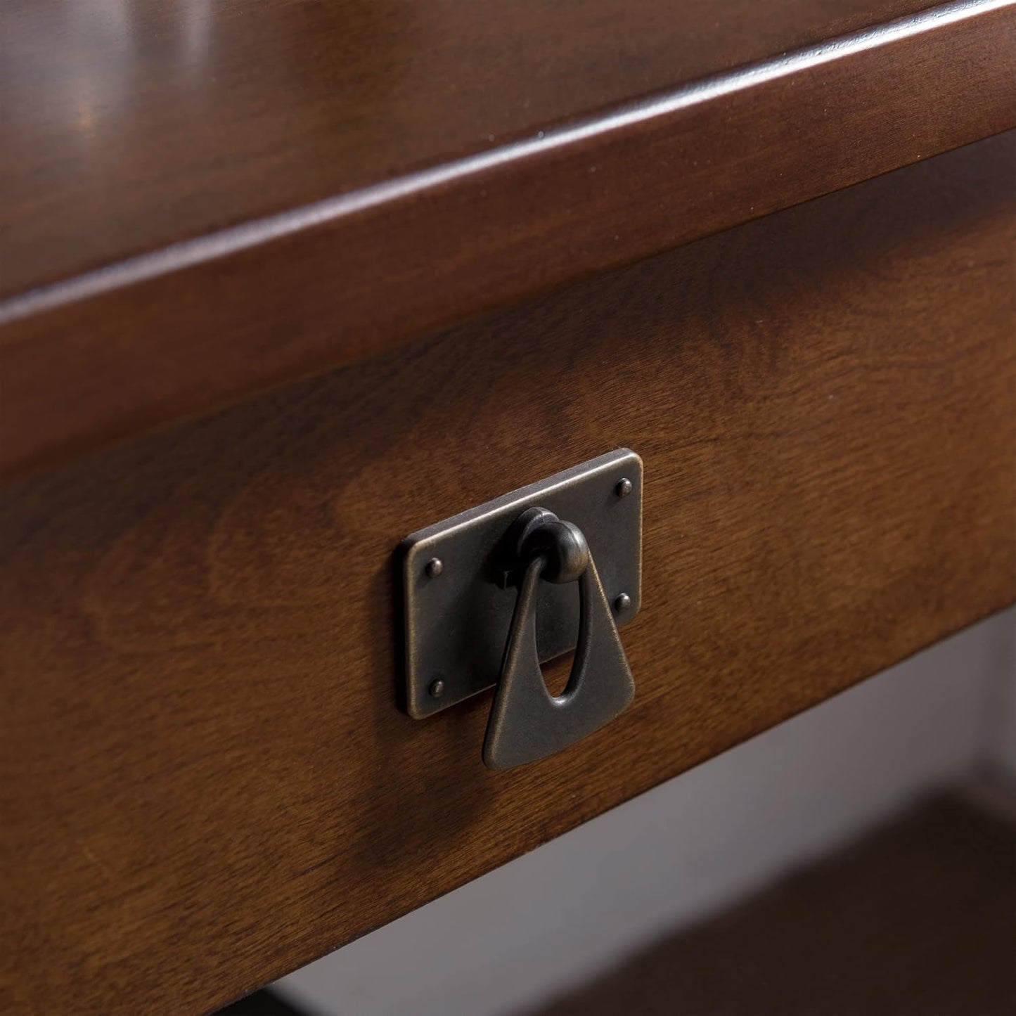 Stylish and Functional 11400 Empiria Metal and Wood Laptop Desk with Convenient Drop Front Keyboard Drawer in Walnut and Foundry Bronze