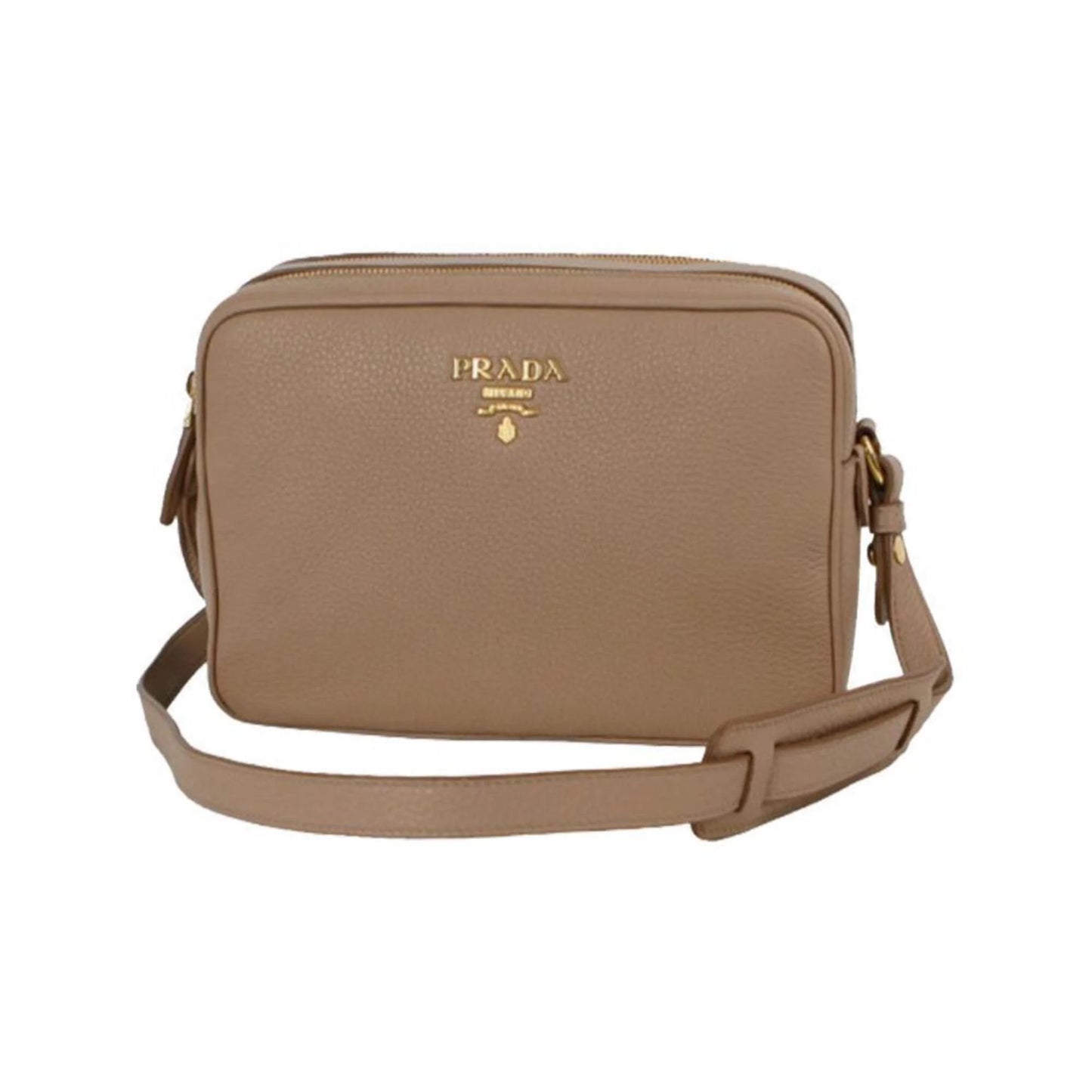 Elegance Redefined: Beige Vitello Phenix Leather Double Zip Crossbody Bag - Model 1BH079
