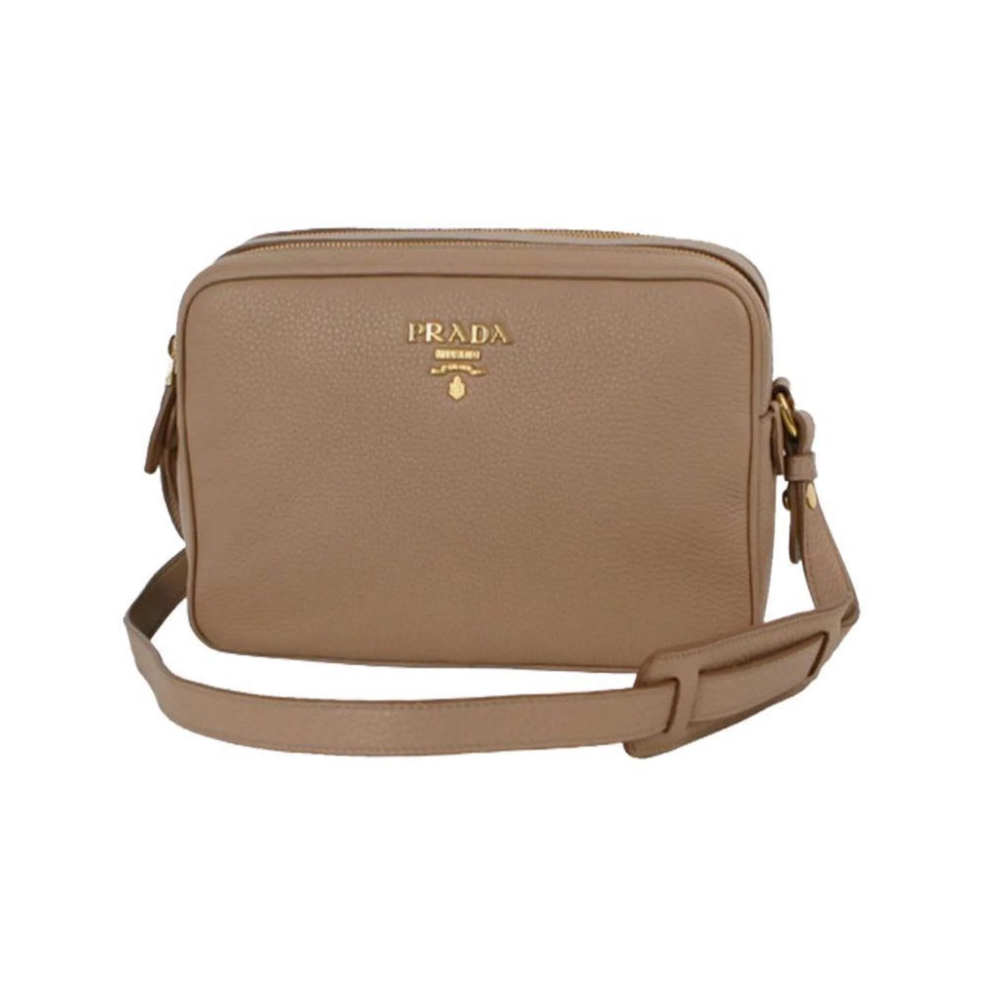 Elegance Redefined: Beige Vitello Phenix Leather Double Zip Crossbody Bag - Model 1BH079