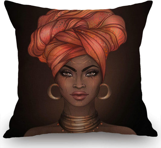 Chic African American Woman Throw Pillow Cover - 18" x 18" Cotton Linen Cushion for Stylish Home Decor