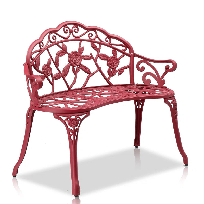 Westgrove Park Bench，Outdoor Bench, Cast Aluminum Outdoor Furniture, Metal Bench with Floral Rose Accent & Antique Finish