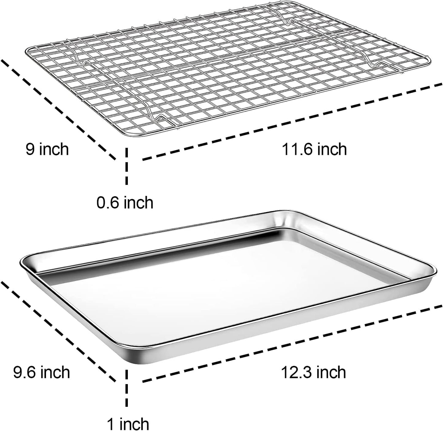 Premium 4-Piece Baking Sheet and Cooling Rack Set - Heavy Duty Stainless Steel, 12-Inch Cookie Trays, Non-Toxic & Dishwasher Safe