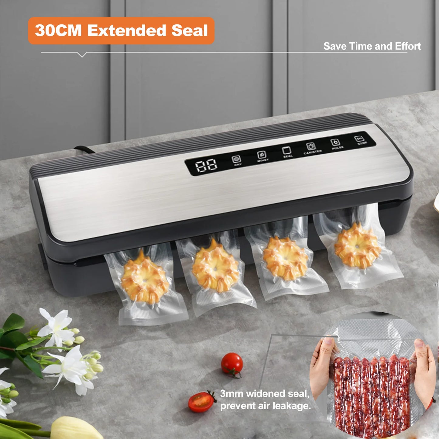 Ultimate Vacuum Sealer Machine - Compact Food Preservation System with Cutter, Hose Attachment, and 20 Sealer Bags for Perfect Sous Vide and Food Storage