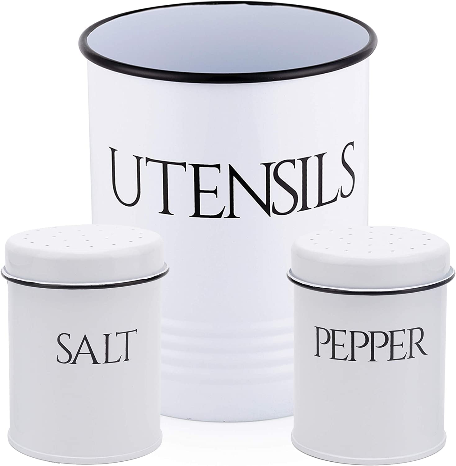 Elevate Your Kitchen Style with This Large White Utensil Holder and Matching Salt & Pepper Shakers - Perfect Farmhouse Decor and Practical Storage Solution for Gifts!