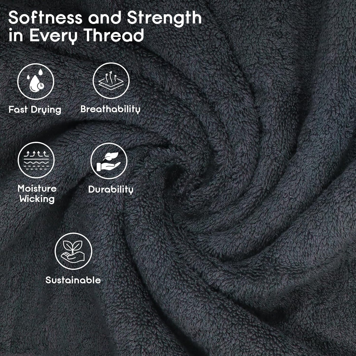 Luxurious Grey Bath Towel Set of 4 - 100% Cotton, Extra Soft & Highly Absorbent, Perfect for Home, Gym, Pool, and Spa - 30 x 52 Inches