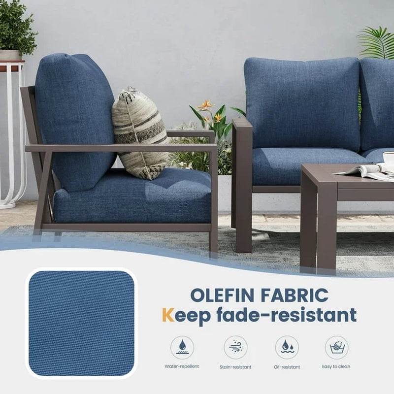 Aluminum Patio Furniture Set, Contemporary Outdoor Couch Set, Aluminum Patio Conversation Set, Blue