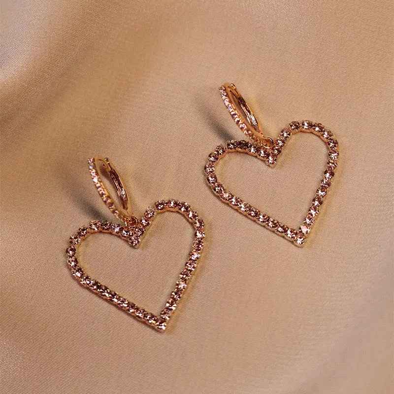 Fashion Rose Gold Heart Shaped Crystal Earrings