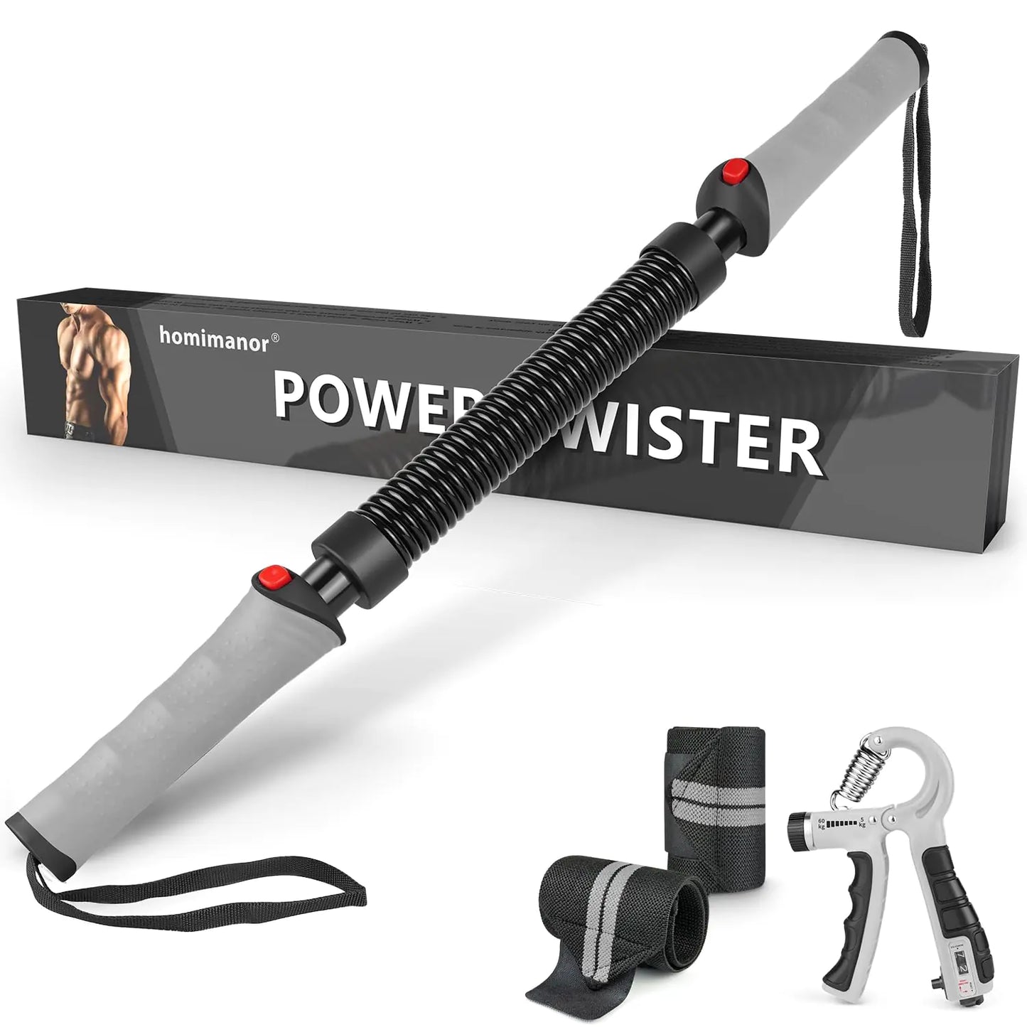Adjustable Power Twister Bar - Chest Workout Equipment Arm Exerciser for Shoulder Forearms Biceps and Back Home Gym Upper Body Workout Equipment for Men (66-110 lbs)