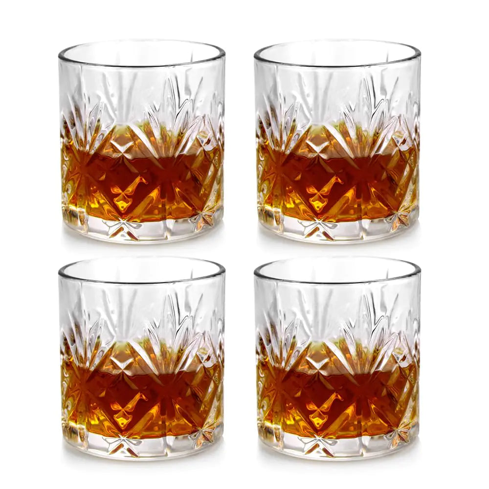 Whiskey Glass Gifts for Men Set of 4 Old Fashioned Glasses with Gift Box 10 oz Rocks Glasses for Whiskey Bourbon Scotch and Liquor Drinks