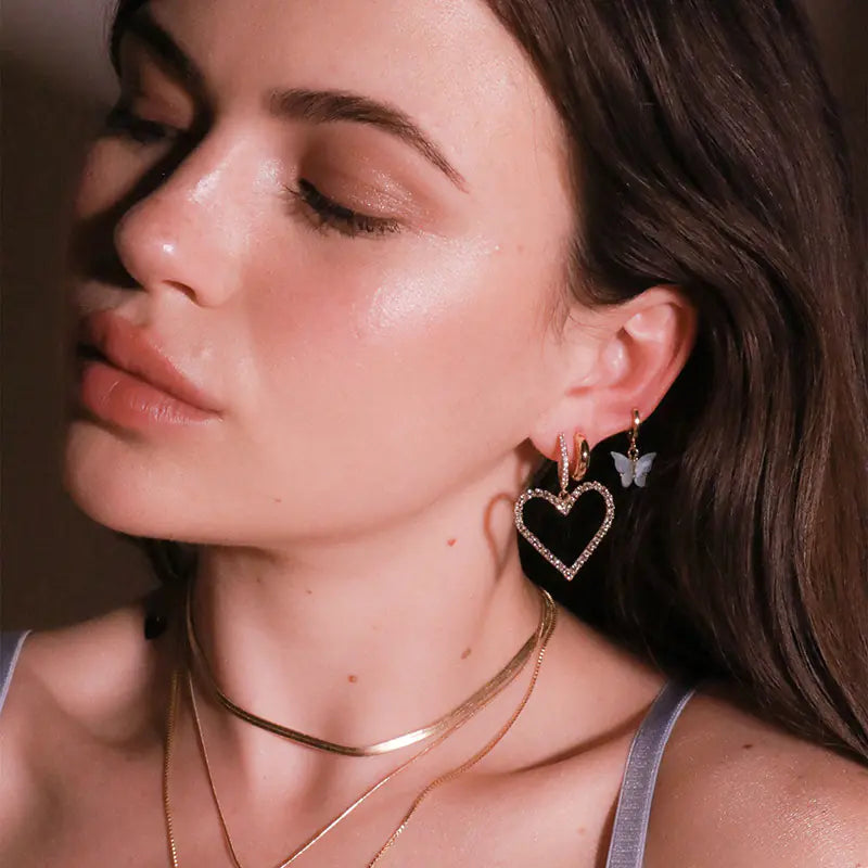 Fashion Rose Gold Heart Shaped Crystal Earrings