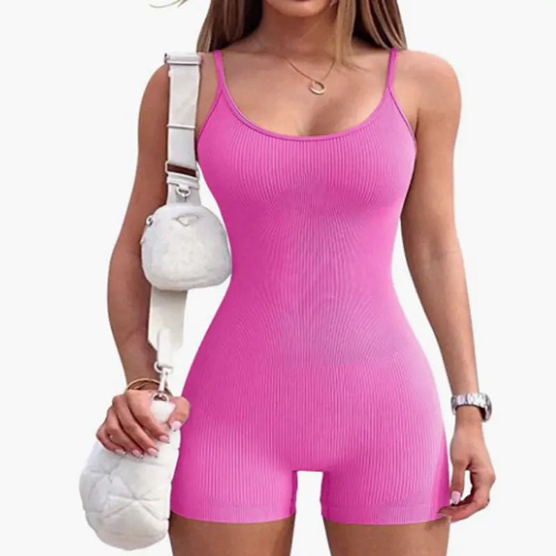 Women's Summer Yoga Bodysuit with Shorts and Suspenders