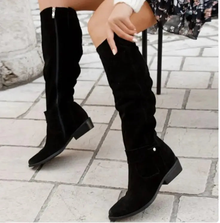 Sleek Suede Striders - Autumn And Winter Zipper  High Boots