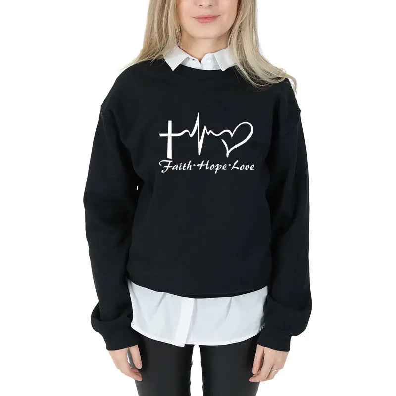 Faith Hope Love Graphic Long Sleeve Hoodie