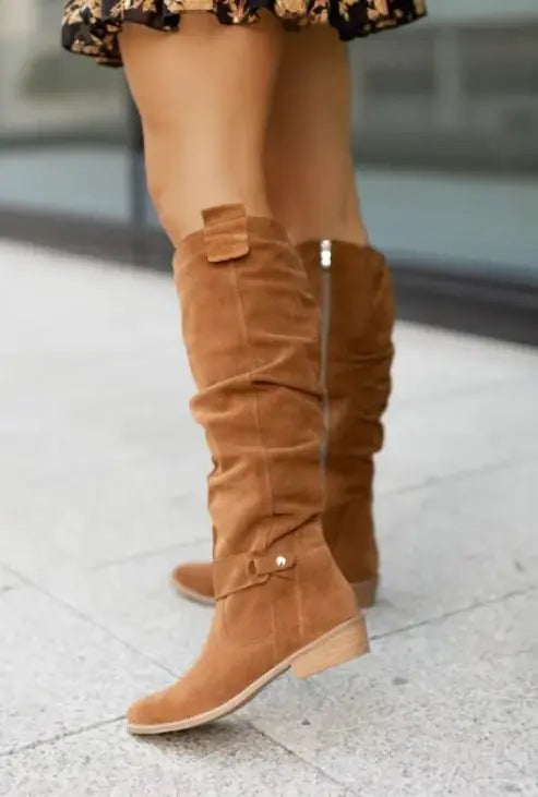 Sleek Suede Striders - Autumn And Winter Zipper  High Boots
