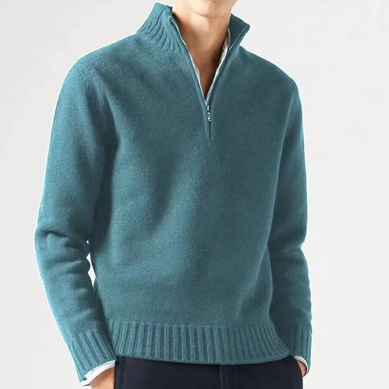 Men's Quarter Zip. Sweater Teal 2