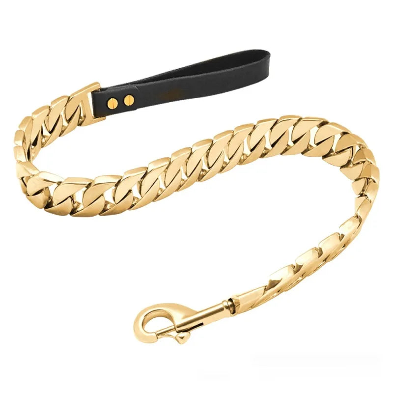 32MM Stainless Steel Cast Titanium Steel Dog Leash Gold Large Dog Hand Holding Rope