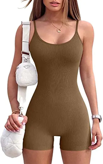 Women's Summer Yoga Bodysuit with Shorts and Suspenders