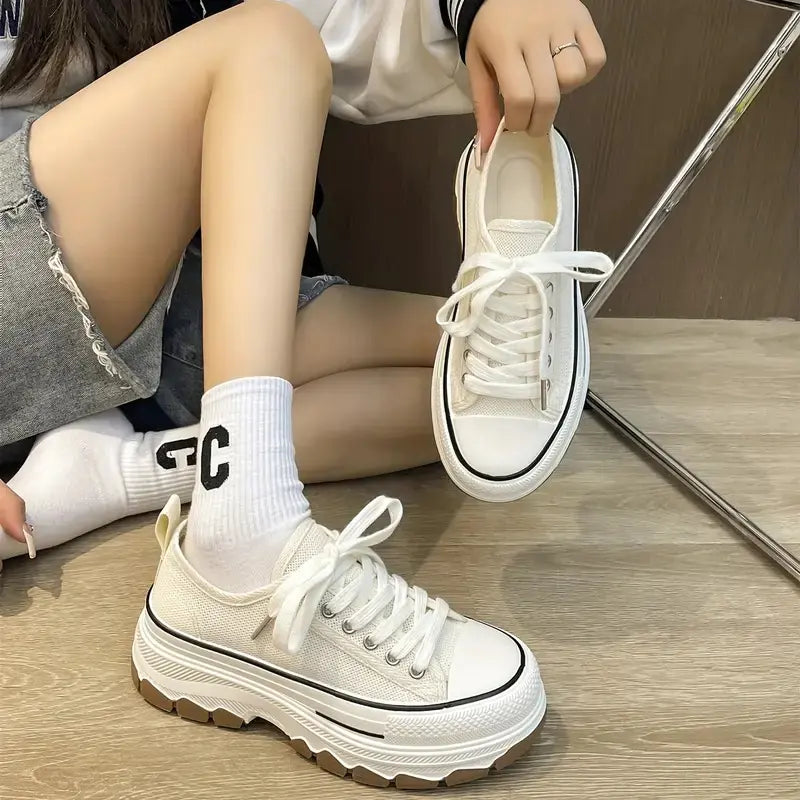 Women's Casual Lace Up Canvas Platform Sneakers
